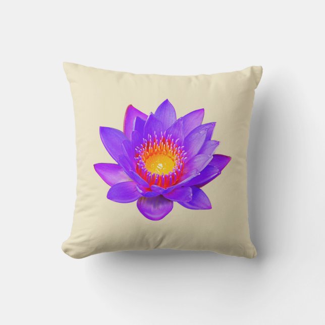 Coussin Fleur de lotus violette sur beige champagne clair (Recto)