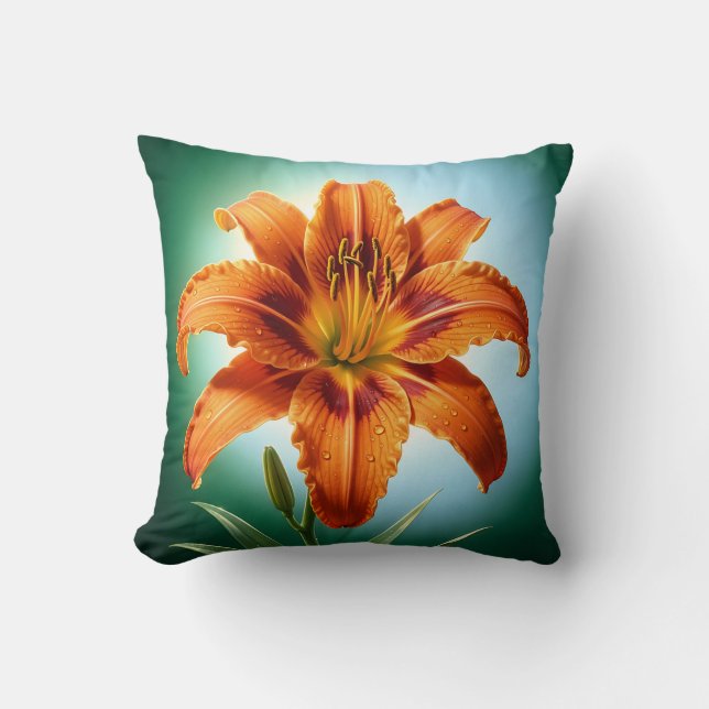 Coussin Fleur de lys orange vibrante en fleurs (Recto)