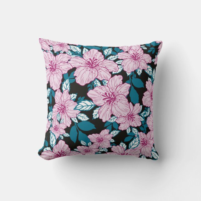 Coussin fleur de lys rose bleu feuille noir arrière - plan (Recto)