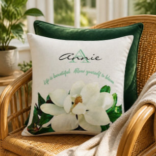 Coussin Fleur de Magnolia La vie est belle Personnalisé
