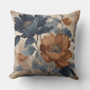 Coussin Fleur de Maison de Campagne Rustique Bleu Marine O