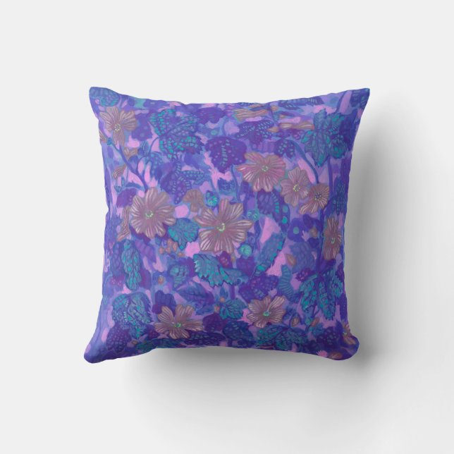 Coussin Fleur de Malve, Fleurs de Malva Peinture Florale V (Verso)