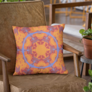Coussin Fleur de Mandala rétro orange et bleu