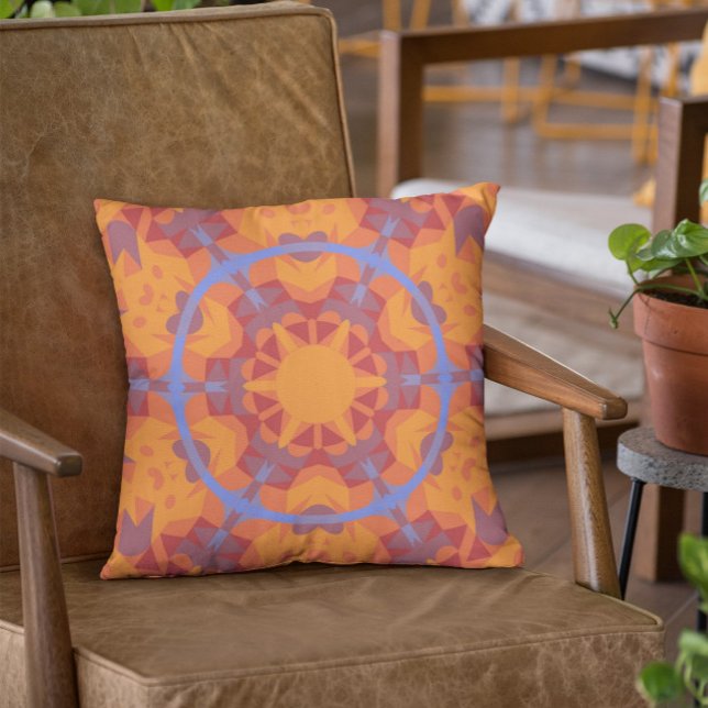 Coussin Fleur de Mandala rétro orange et bleu (Créateur téléchargé)
