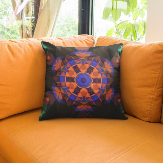Coussin Fleur de Mandala rétro orange et bleu (Créateur téléchargé)