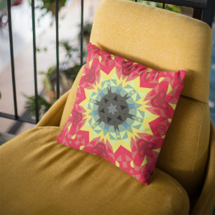 Coussin Fleur de Mandala rétro rouge et jaune