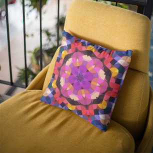Coussin Fleur de Mandala rouge rose et jaune