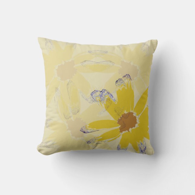 Coussin Fleur de marguerite abstraite jaune (Recto)