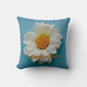 Coussin Fleur de marguerite blanche nom personnalisé