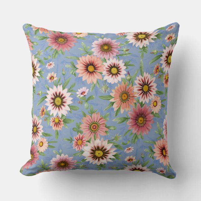 Coussin Fleur de marguerite sur fond bleu (Recto)