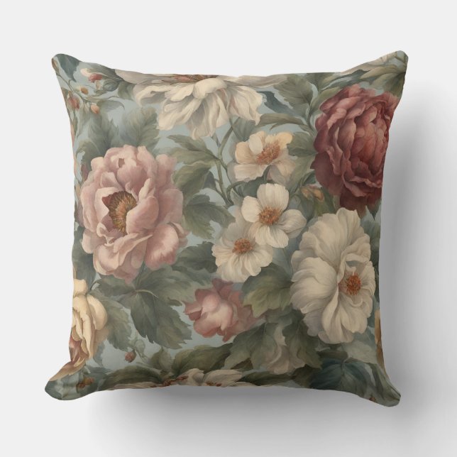 Coussin Fleur de Mauve Bleu de Style Victorien (Recto)