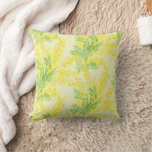 Coussin Fleur de mimosa jaune et duveteuse