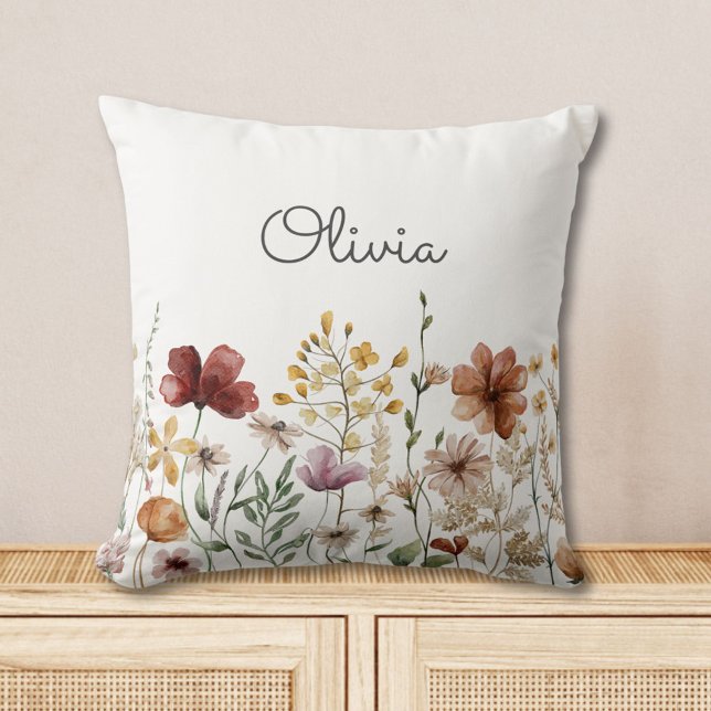 Coussin Fleur de Monogramme Aquarelle Jolie Florale  (In situ)