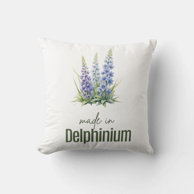 Coussin Fleur de naissance de Delphinium de juillet Merci  (Recto)