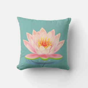 Coussin Fleur de nénuphar rose sur sarcelle