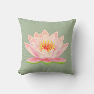Coussin Fleur de nénuphar rose sur vert laurier