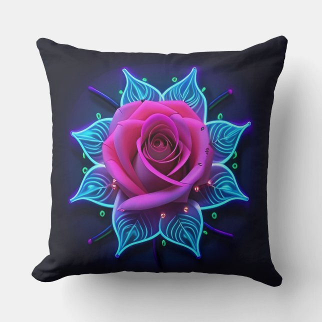 Coussin Fleur de néon avec Motifs de lumière bleue (Recto)