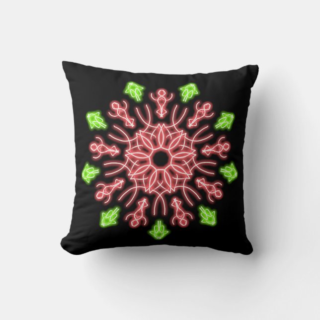 Coussin Fleur de néon rouge et vert (Recto)