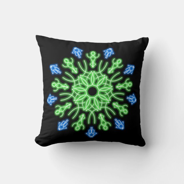 Coussin Fleur de néon vert et bleu (Recto)