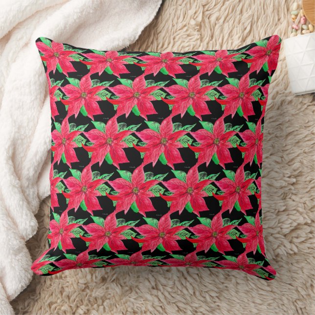 Coussin Fleur de Noël rouge de Poinsettia (Couverture)