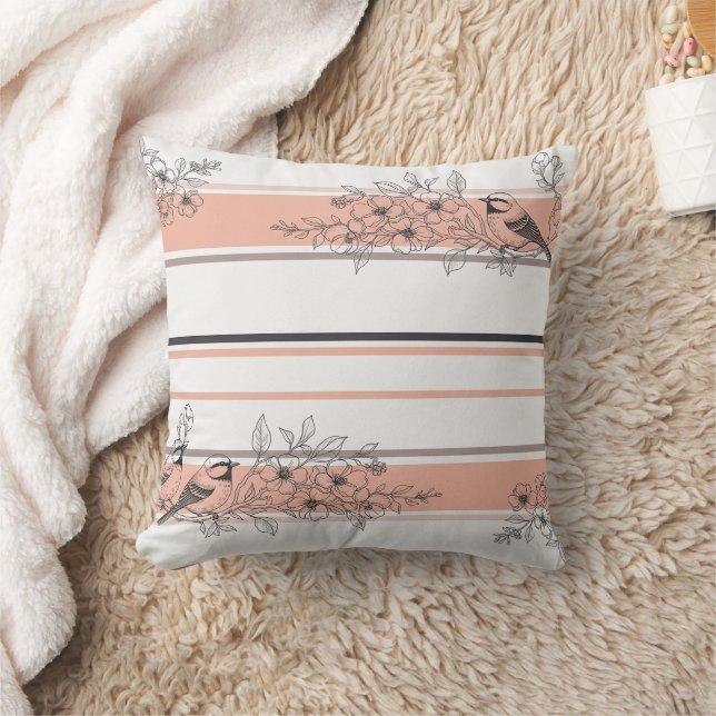 Coussin Fleur de oiseau vintage Toile rayure (12) (Couverture)