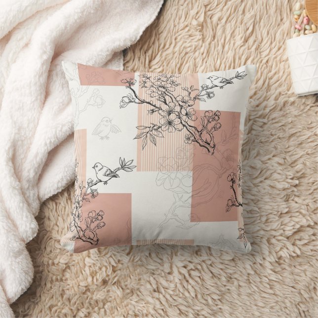 Coussin Fleur de oiseau vintage Toile Rayure (5) (Couverture)