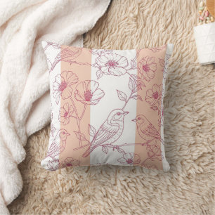 Coussin Fleur de oiseau vintage Toile Rayure (9)