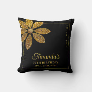 Coussin Fleur de paillettes dorées Floral Gold Glitter Fêt