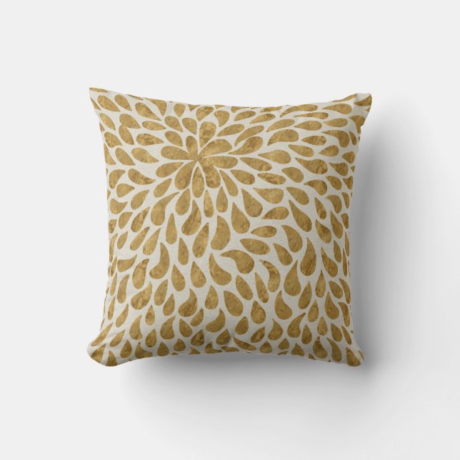 Coussin Fleur de Paisley Moderne en Or et Blanc (Recto)