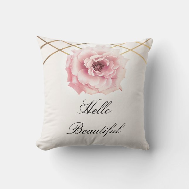 Coussin Fleur de paon florale rose et or Glam sur mesure C (Recto)