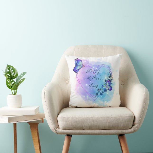 Coussin Fleur de papillon bleu de la fête des mères  (Chaise)