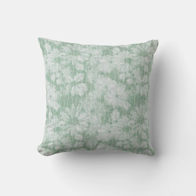 Coussin Fleur de Pâquerette Veloutée Vert Menthe  (Recto)