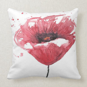 Coussin Fleur de pavot, aquarelle