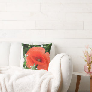 Coussin Fleur de pavot colorée de l'été en vert végéta