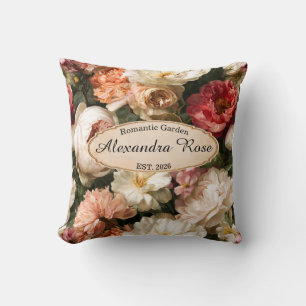 Coussin Fleur de Pivoine et Rose aquarelle romantique pers