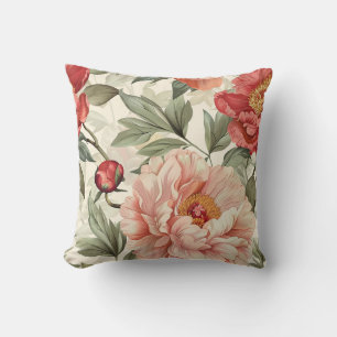 Coussin Fleur de pivoine rose Pastel avec pétales