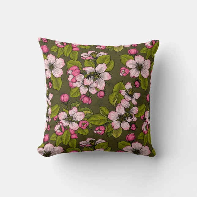 Coussin Fleur de pomme sur vert foncé (Recto)