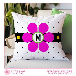Coussin Fleur de pouvoir de style rétro rose