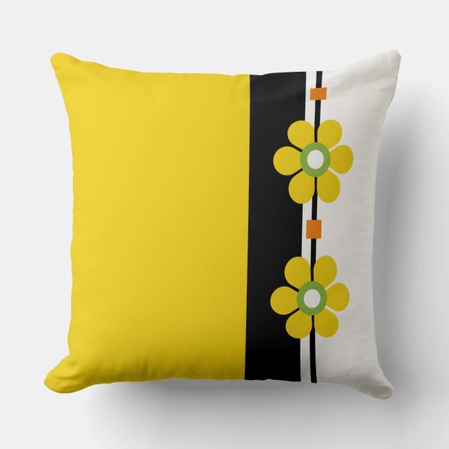 Coussin Fleur de pouvoir moderne du milieu du siècle jaune (Recto)