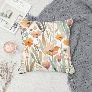 Coussin Fleur de printemps à l'aquarelle Bohème Pastel