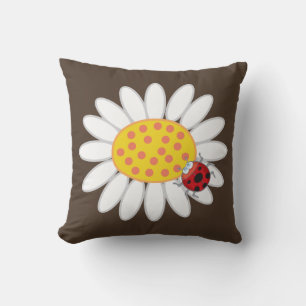 Coussin Fleur de printemps de Ladybugs rouges marguerites