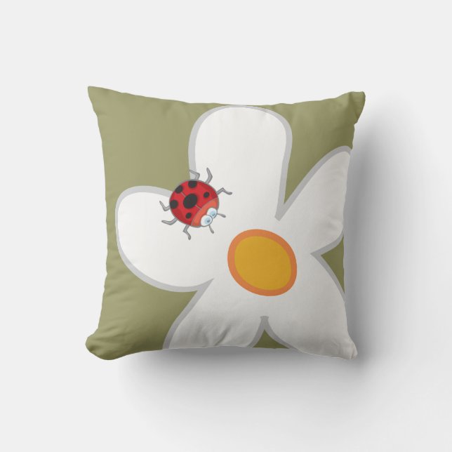Coussin Fleur de printemps de Ladybugs rouges marguerites  (Recto)