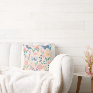 Coussin Fleur de printemps florale Papillon rose girly