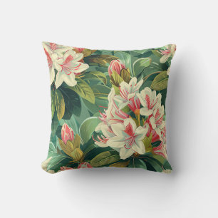 Coussin Fleur de rhododendron crémeuse avec pétales