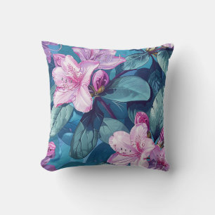 Coussin Fleur de rhododendron pourpre fleurie de pétales
