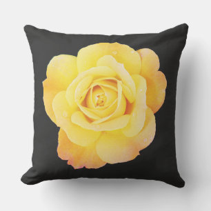 Coussin Fleur de rose vintage jaune noir Cadeau Favori
