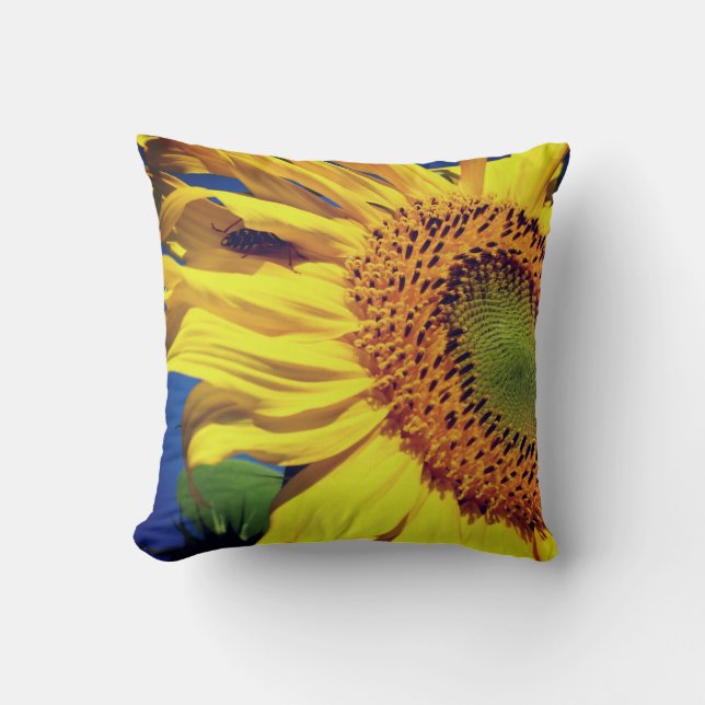 Coussin Fleur De Soleil Jaune Géante Et Ami Des Insectes (Recto)
