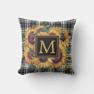 Coussin Fleur de soleil jaune noir blanc pansé Monogramme