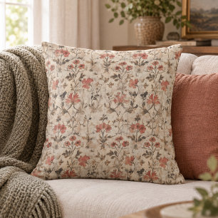 Coussin Fleur de style aquarelle rouille vintage William M