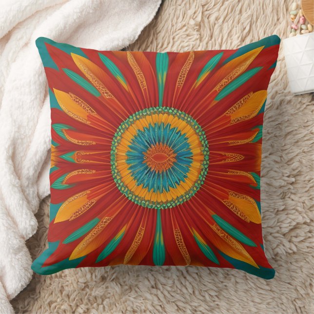 Coussin fleur de style marocain or rouge orange sarcelle b (Couverture)